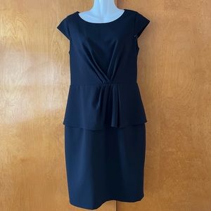 Calvin Klein black capsleeve dress w/ peplum, size 8.